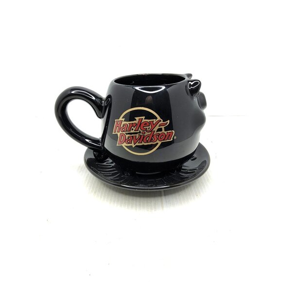 Harley-Davidson Core Porcelain Sculpted Hog Coffee Mug W/Saucer - Picture 3 of 6